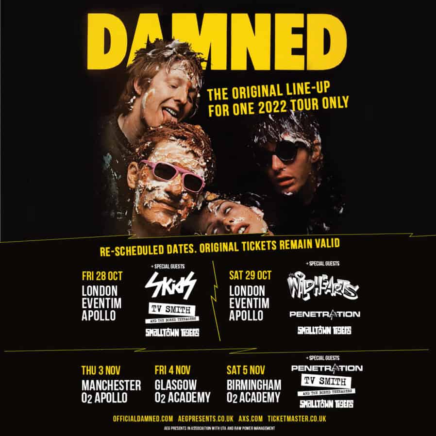 The Damned have postponed their UK tour to Oct/Nov 2022