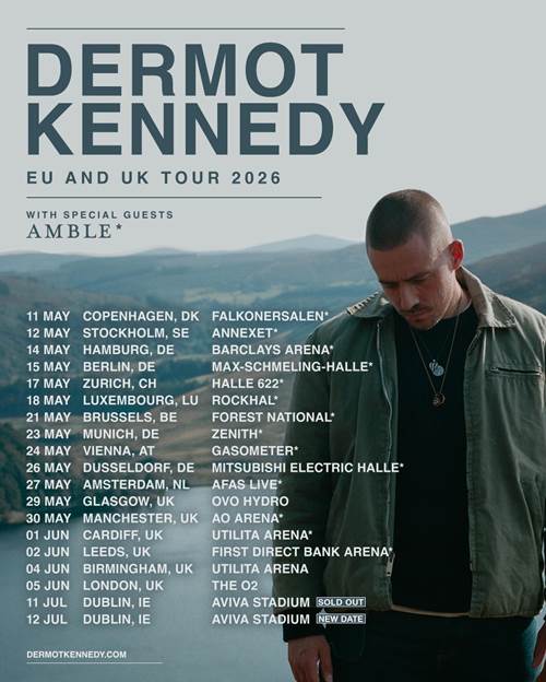 Dermot Kennedy today announces his largest headline tour to date for May and June 2026